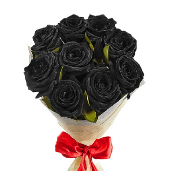 Букет из 9 черных роз в крафте